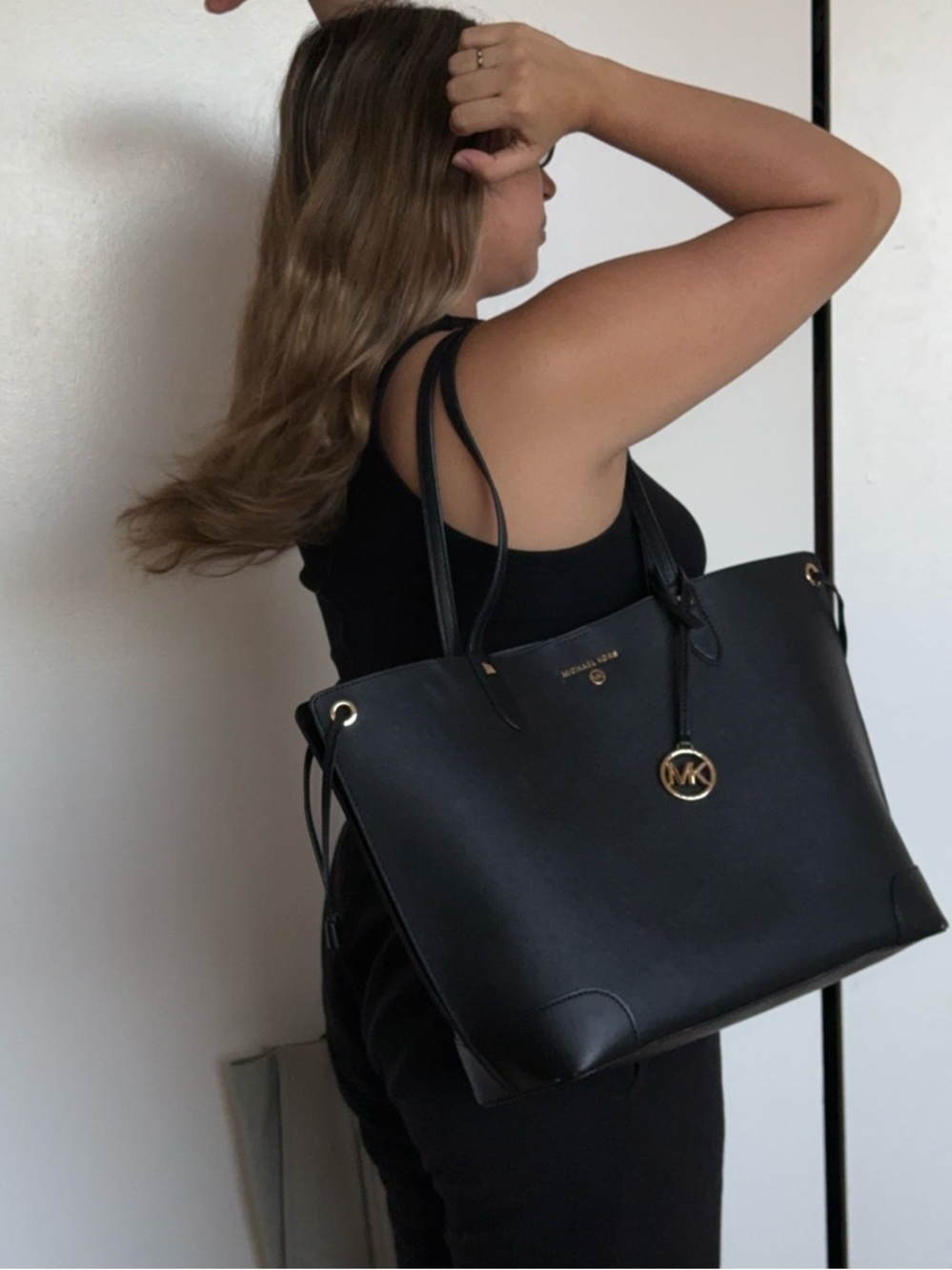 Michael Kors Black Saffiano Leather Tote with Gold Hardware - Picture 6 of 8